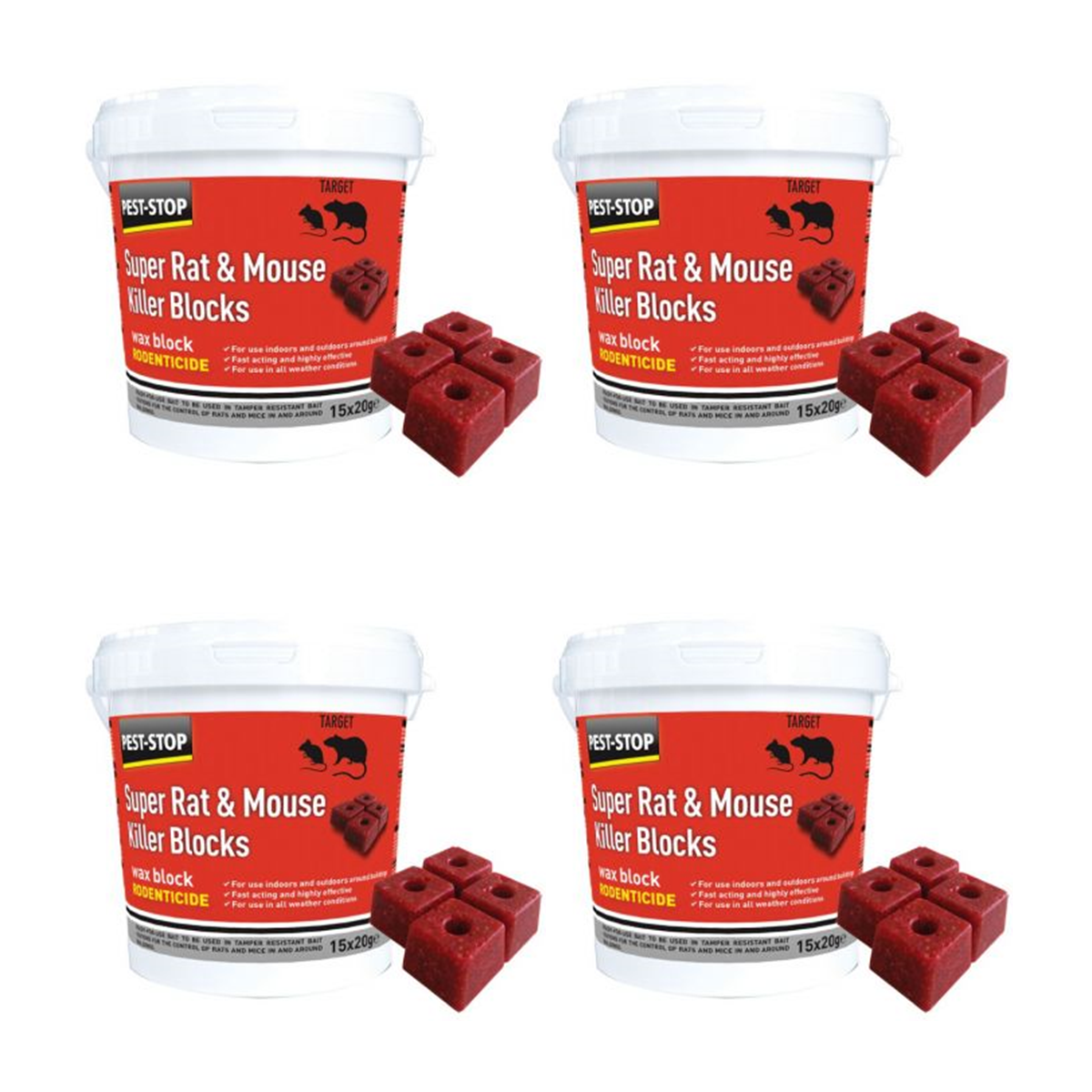 Block Mouse Pest-Stop Super Rat & Mouse Killer (Bromadiolone) Wax Blocks – 4 Pack ...